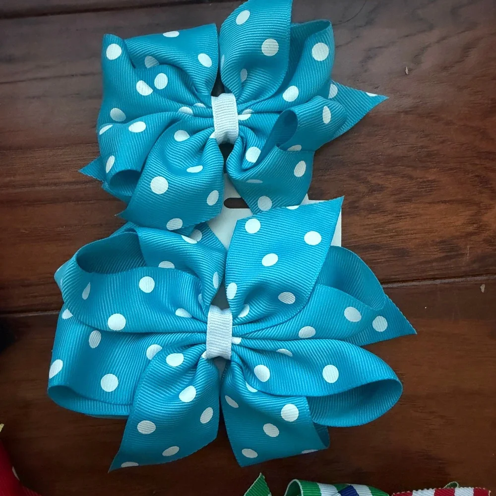 Boutique Hair Bow Mouse Polka Dot Striped Grosgrain Set‎ of 7 Back to School